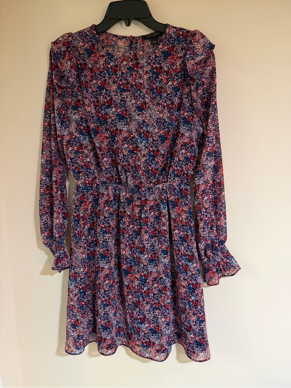 Banana Republic Floral Long-Sleeve A-Line Dress in Blue & Pink